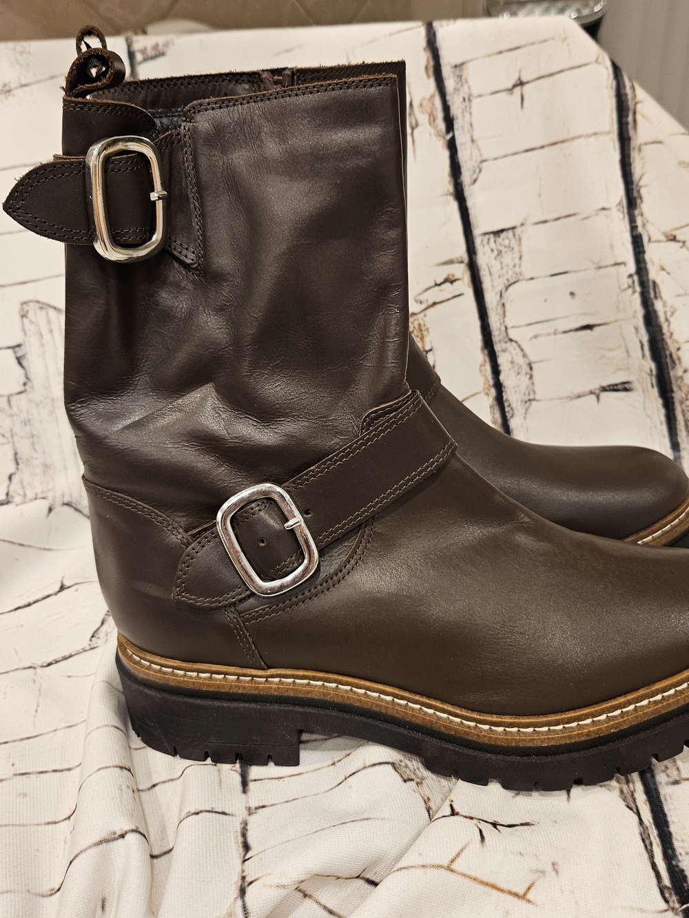 Fabianelli Made in Italy Brown Leather Moto Engineer Boots Lug Sole Size 39